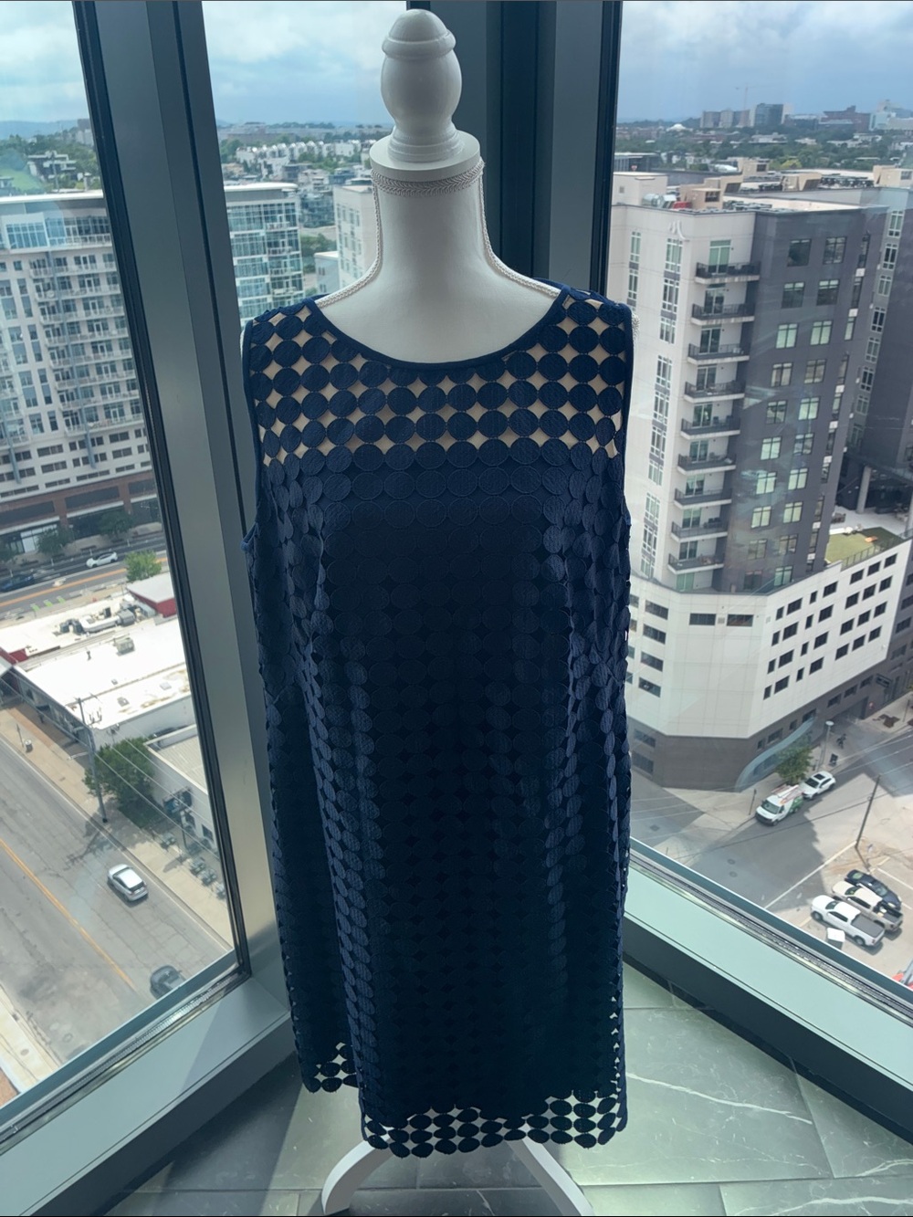 Ralph Lauren Navy Circle-Lace Sleeveless Shift Dress